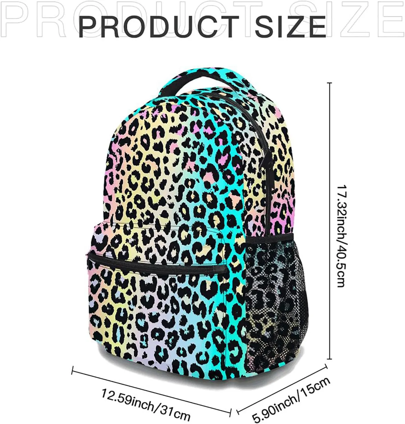 3pcs Colorful Leopard Print Backpack Set, Multi-functional Laptop Bag 17in Water Resistant Travel Daypack, Large Capacity Double Shoulder Backpack With Lunch Bag (Colorful Leopard Print