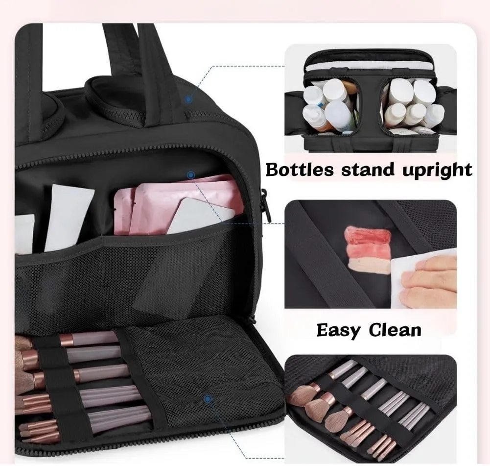 4-In-1 Puffy Multi-Functional Toiletry Bag For Women, Portable Hanging Wide-Open Travel Bag, Large Capacity Toiletry Organizer, Ladies Overnight Travel Bag With Handle (black)