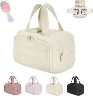 4-In-1 Puffy Multi-Functional Toiletry Bag, Travel Toiletry Bag for Women, Lightweight Cosmetic Makeup Organizer with Handle for Accessories Essentials (Beign)