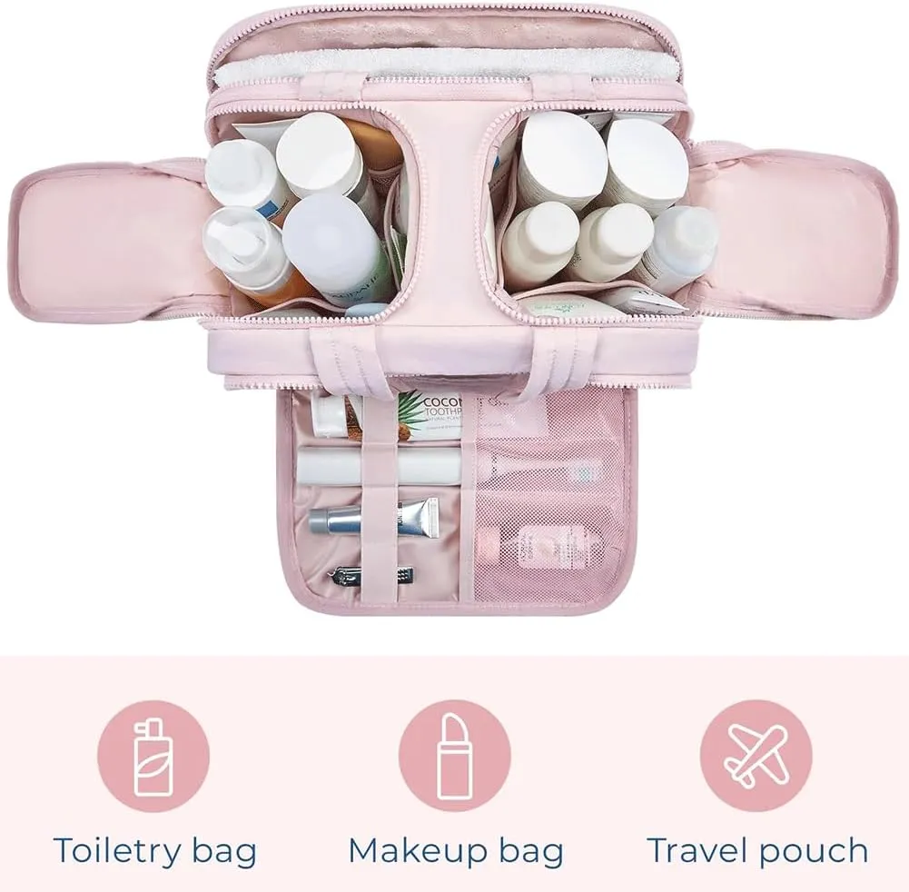 4-In-1 Puffy Multi-Functional Toiletry Bag, Travel Toiletry Bag for Women, Lightweight Cosmetic Makeup Organizer with Handle for Accessories Essentials (Beign)
