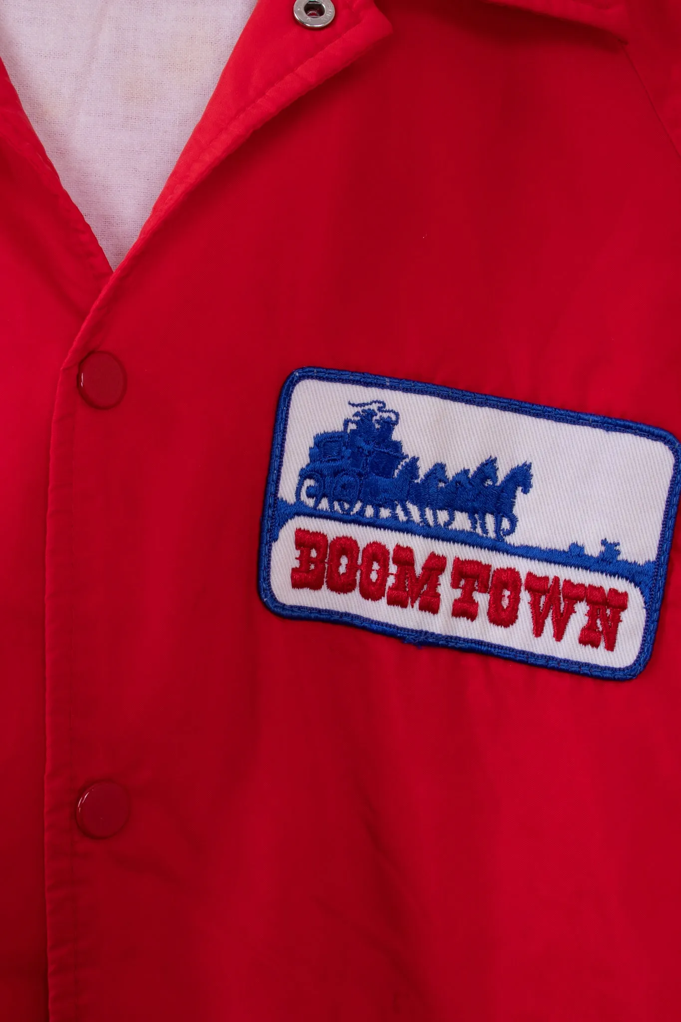 80s-90s Boomtown Red Nylon Varsity Jacket