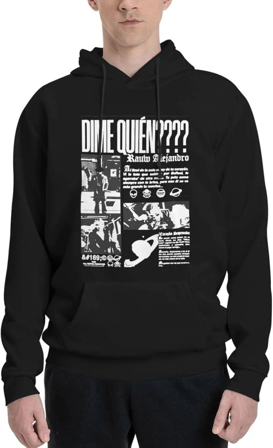 Adult Unisex Hooded Crew Neck Pullover Sweatshirt Top Classic Long Sleeve Hoodie Street Heavyweight Sweaterblack