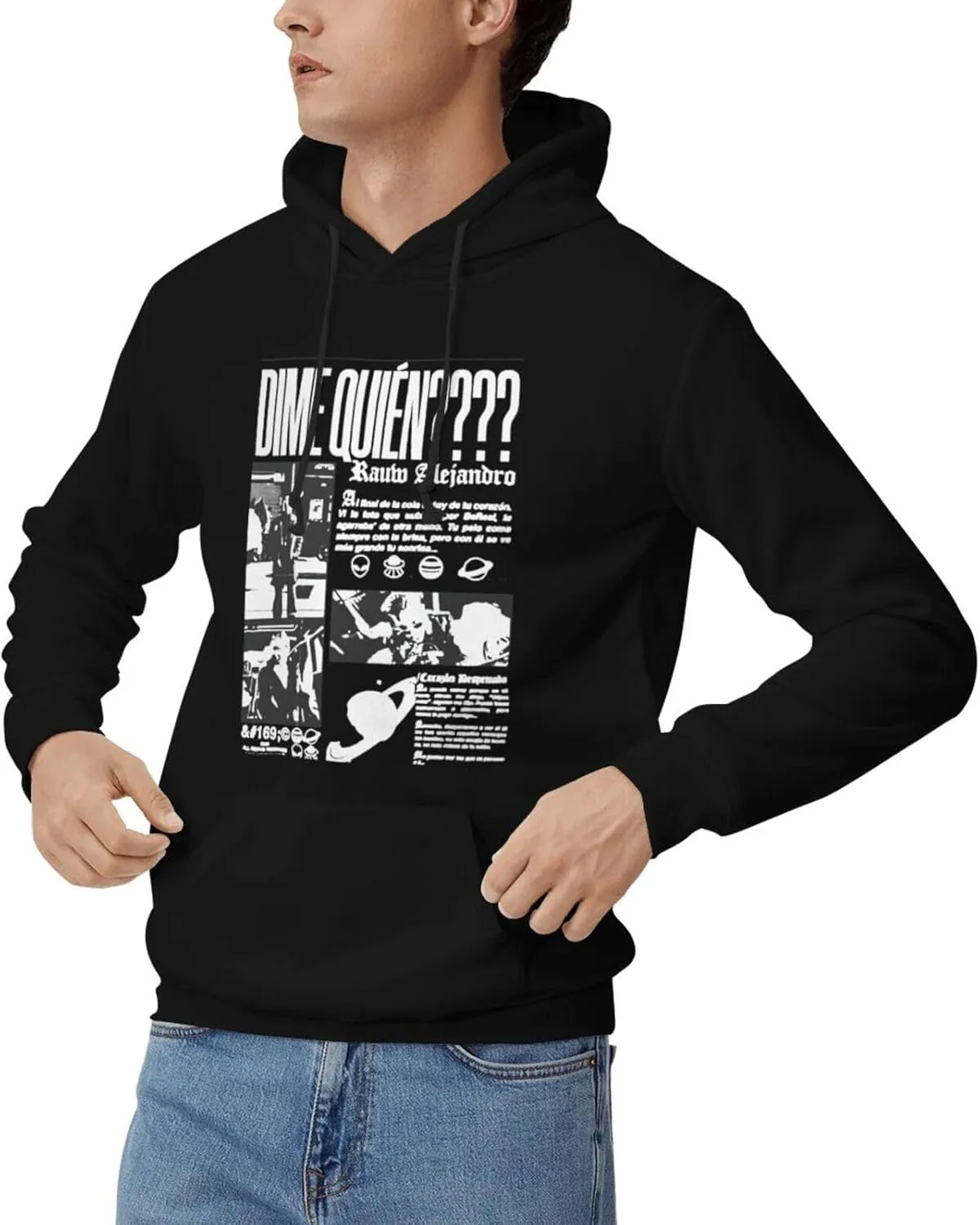 Adult Unisex Hooded Crew Neck Pullover Sweatshirt Top Classic Long Sleeve Hoodie Street Heavyweight Sweaterblack