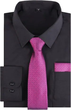 Alizeal 3pcs Mens Dress Shirt with Tie Pocket Square Set Classic Long Sleeve Shirts Matching Necktie Button Down Shirt