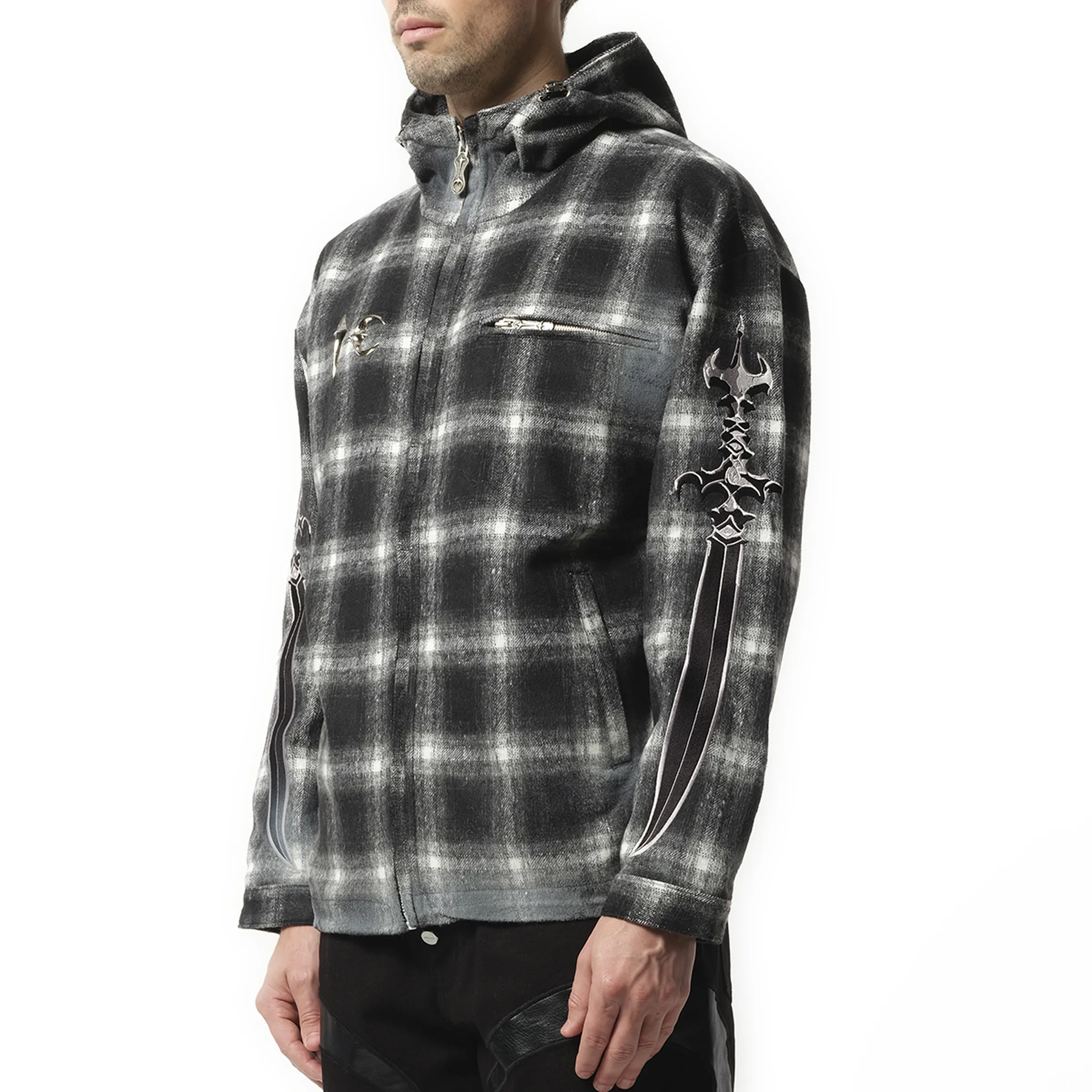 Arab Sword Flannel Zip-up Jacket in Black