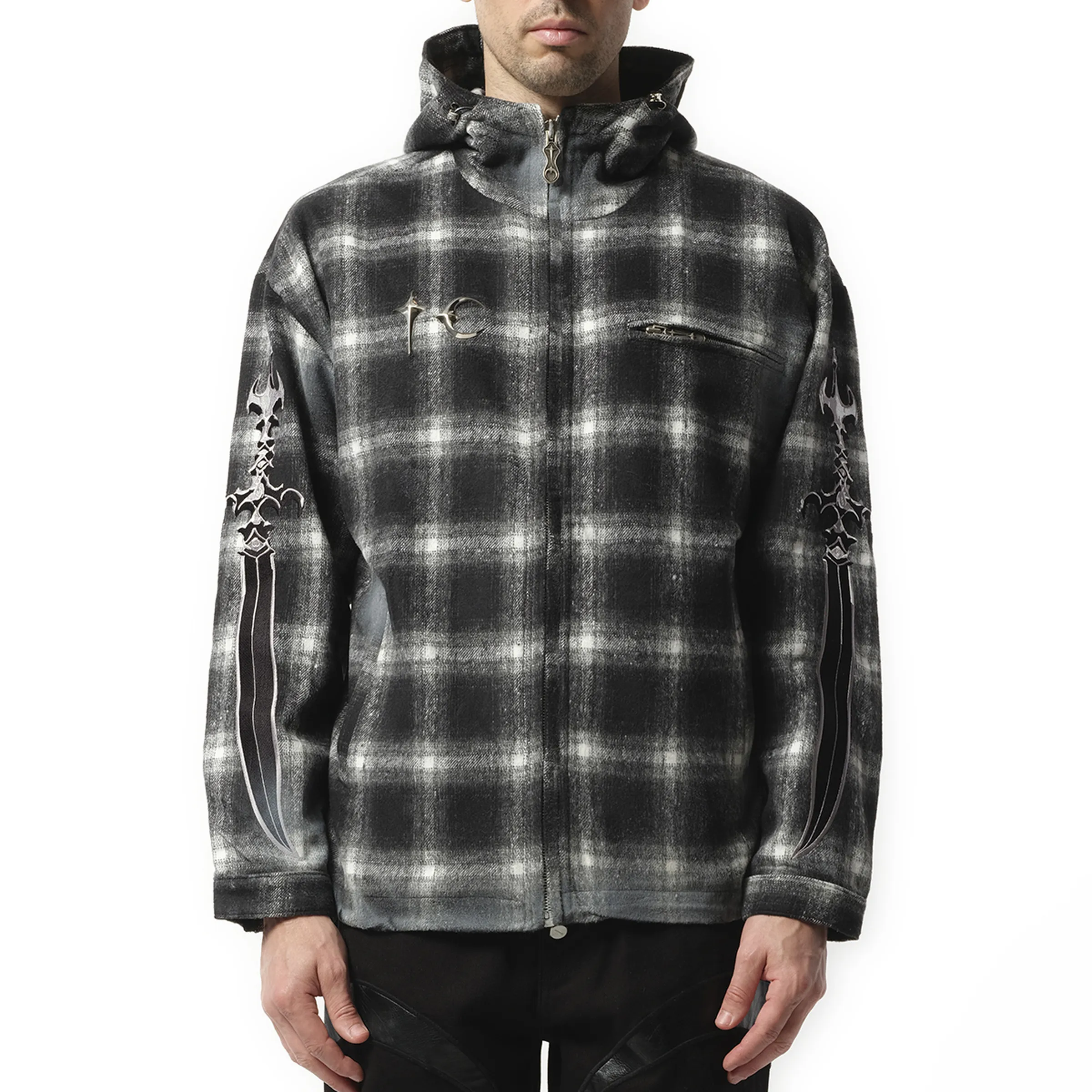 Arab Sword Flannel Zip-up Jacket in Black