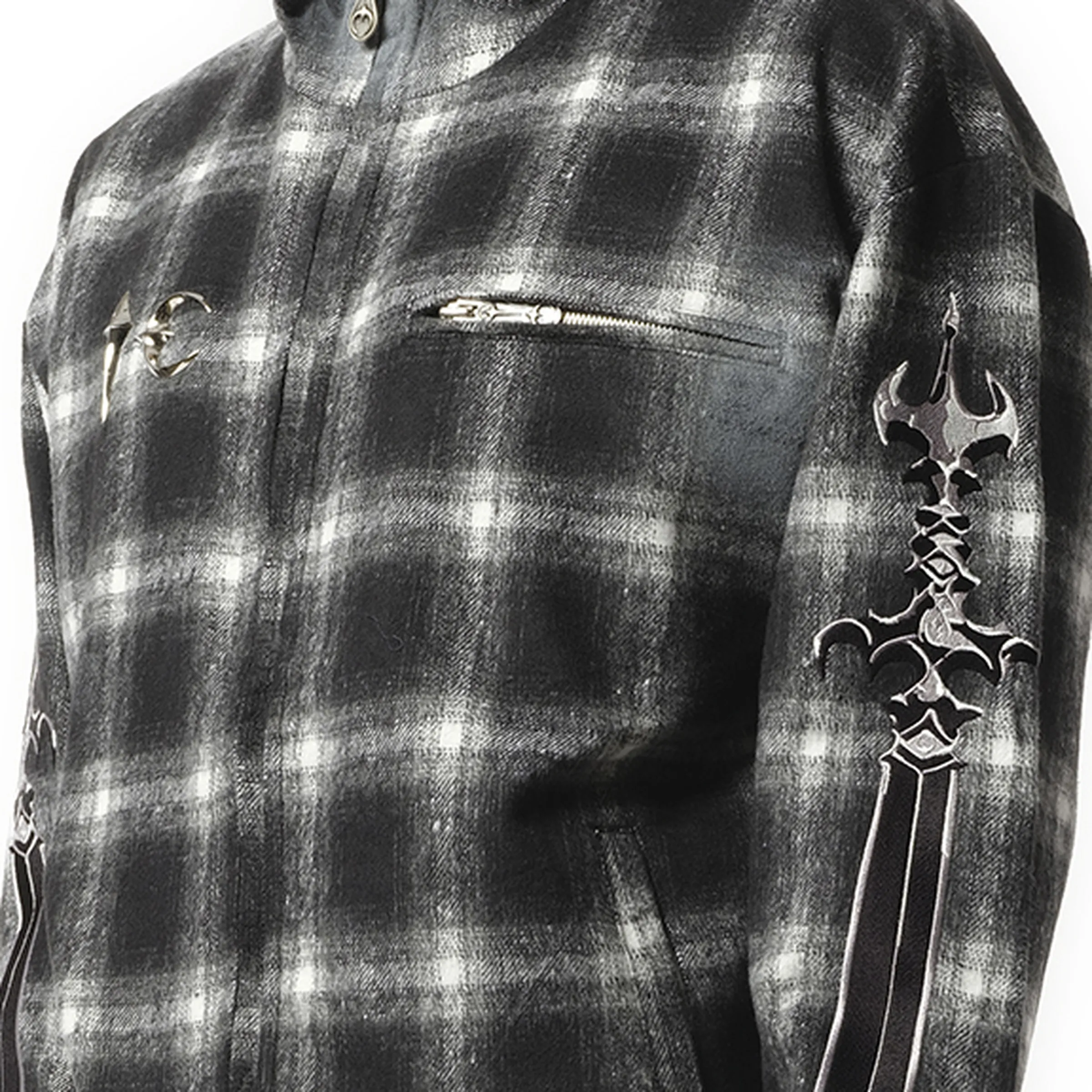Arab Sword Flannel Zip-up Jacket in Black
