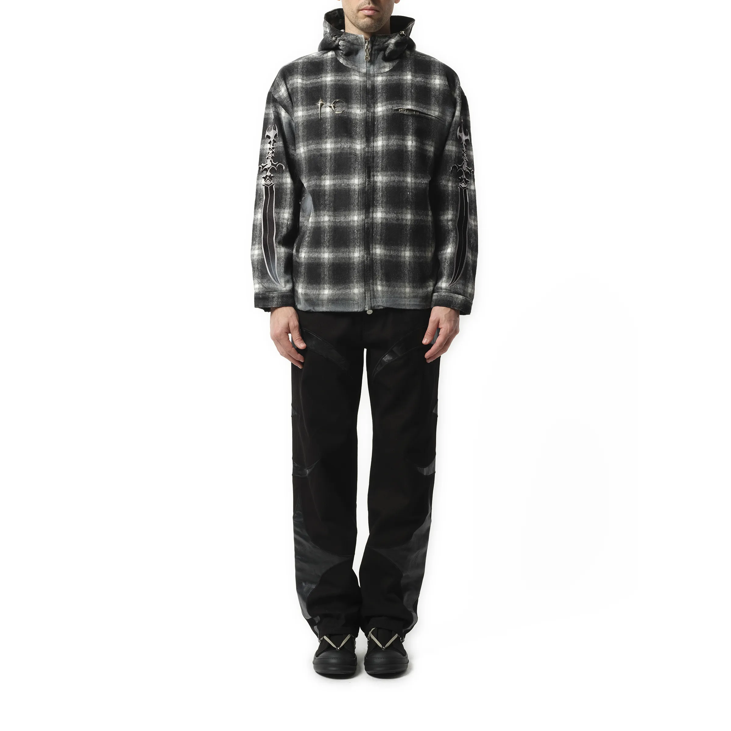 Arab Sword Flannel Zip-up Jacket in Black
