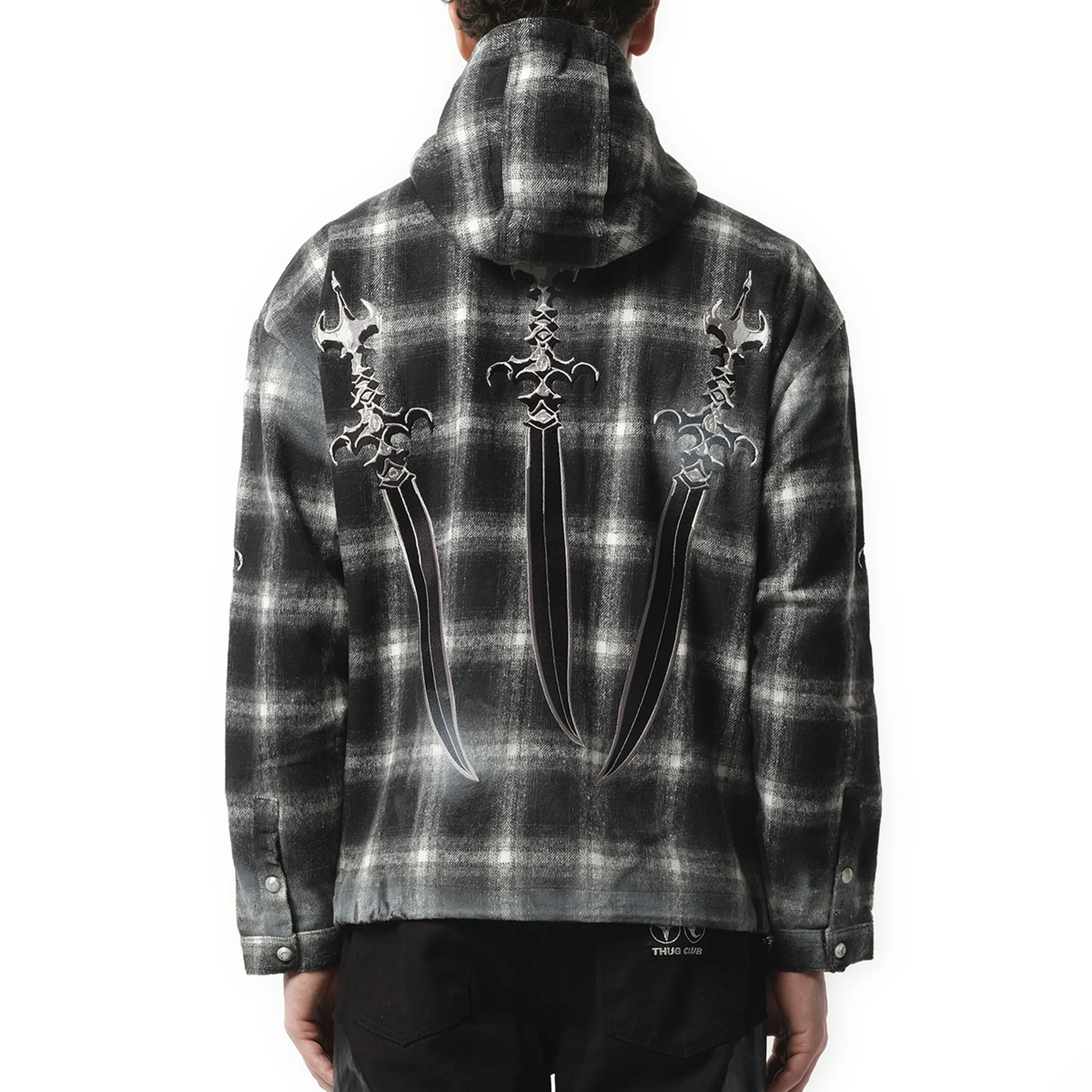 Arab Sword Flannel Zip-up Jacket in Black