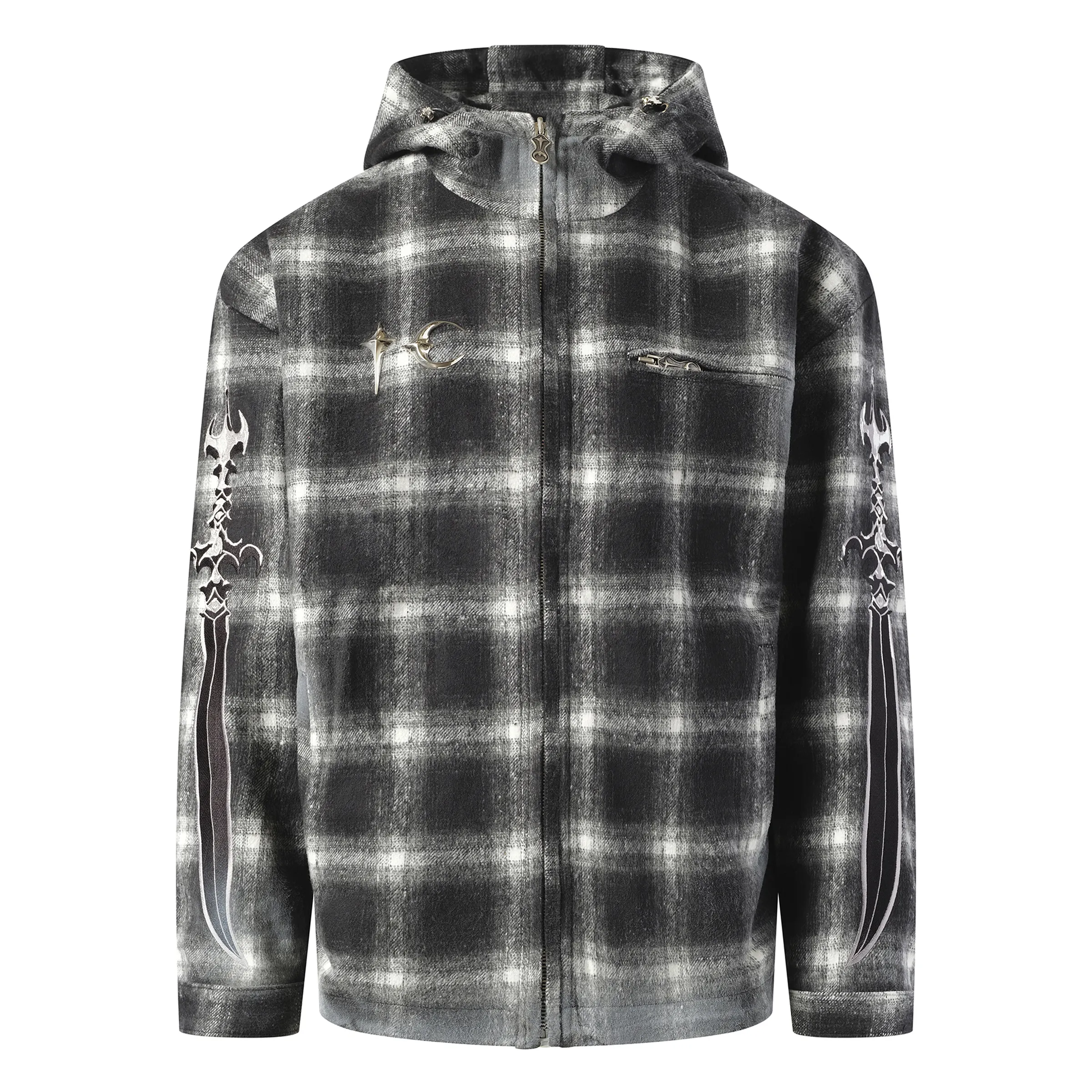 Arab Sword Flannel Zip-up Jacket in Black