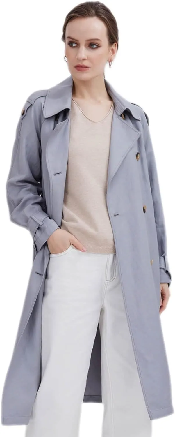 ASSUAL Womens 3/4 Length Trench Coat, Classic Double Breasted Lapel Belt Windbreaker For Workplace Business Commuting