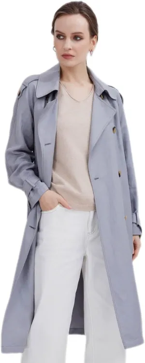 ASSUAL Womens 3/4 Length Trench Coat, Classic Double Breasted Lapel Belt Windbreaker For Workplace Business Commuting