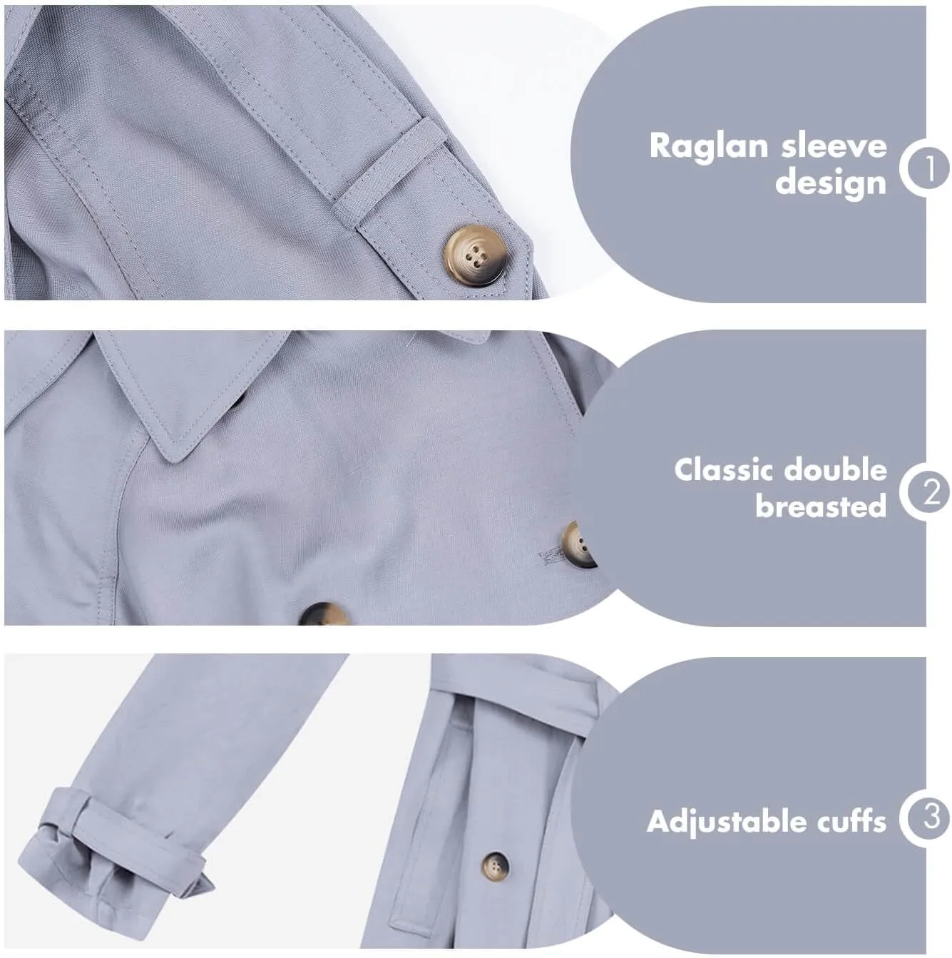 ASSUAL Womens 3/4 Length Trench Coat, Classic Double Breasted Lapel Belt Windbreaker For Workplace Business Commuting