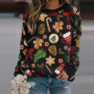 autumn and winter Christmas women's new sweater Christmas gift printed round neck long sleeve fleece sweater
