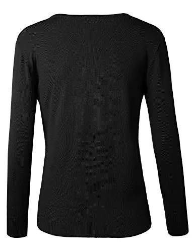 BIADANI Women Button Down Long Sleeve Soft V-Neck Cardigan Sweater Black Medium
