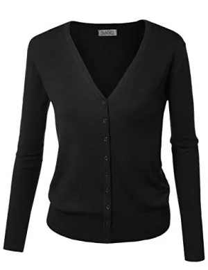 BIADANI Women Button Down Long Sleeve Soft V-Neck Cardigan Sweater Black Medium