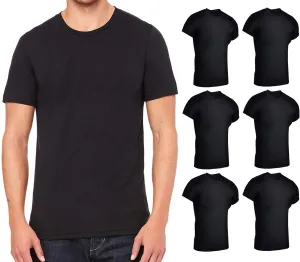 BILLIONHATS 6 Pack Mens Cotton Short Sleeve Lightweight T-Shirts, Bulk Crew Tees for Guys, Black Colors Bulk Pack (Small)