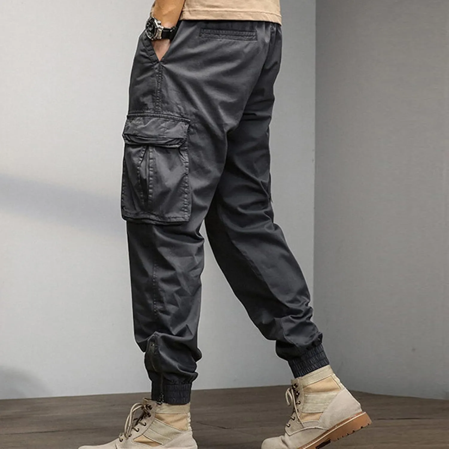 Cargo Pants for Men Big and Tall, Streetwear Khaki Baggy Pants with Zipper Pockets Men Outdoor Cargo Pant Relaxed Fit