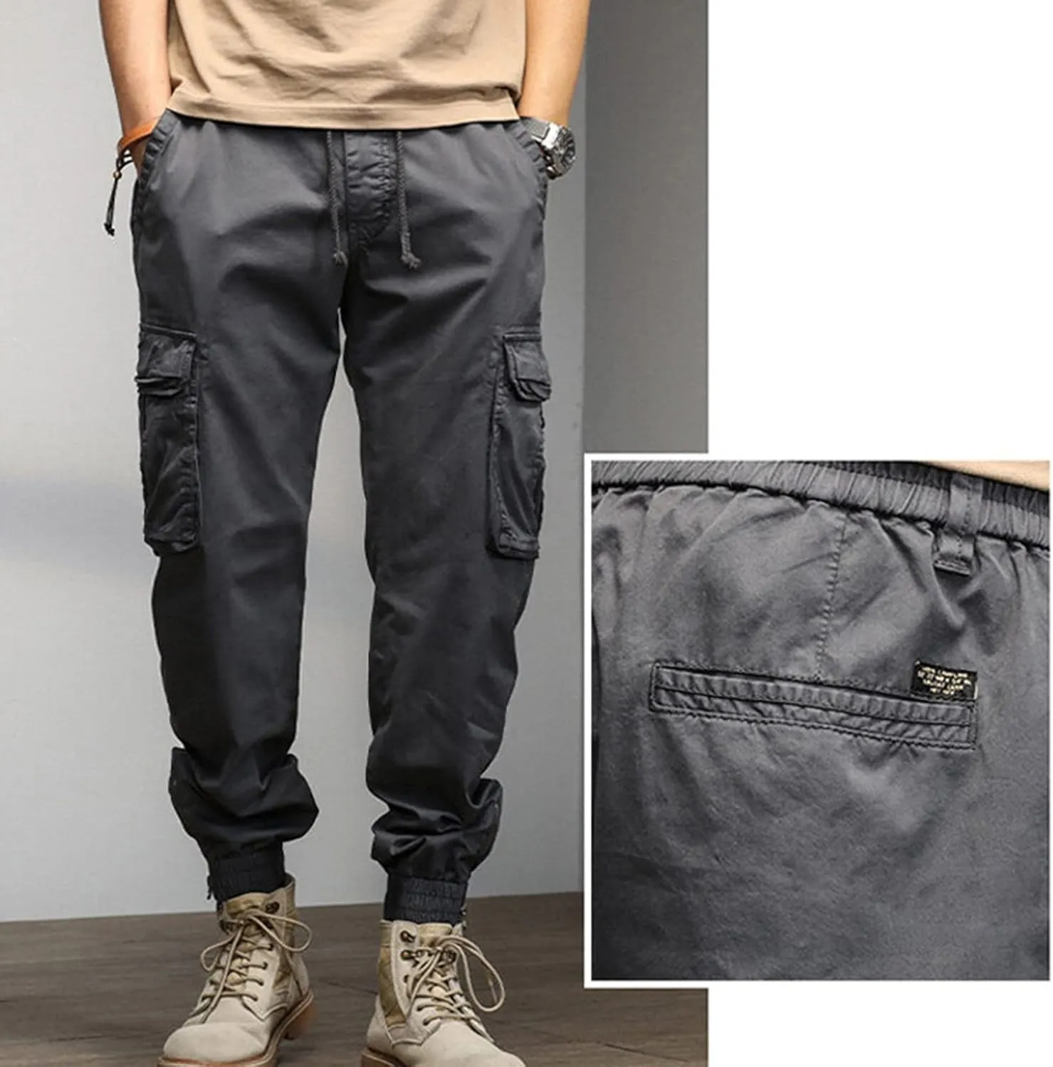 Cargo Pants for Men Big and Tall, Streetwear Khaki Baggy Pants with Zipper Pockets Men Outdoor Cargo Pant Relaxed Fit