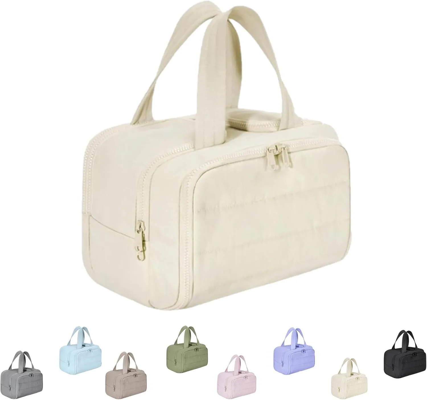 Cureaway Travel Cosmetic Bag, 4-in-1 Puffy Multi-functional Toiletry Bag, Large Capacity Wide-Open Travel Cosmetic Bag, Pouch Open Flat Toiletry Bags (Beige)