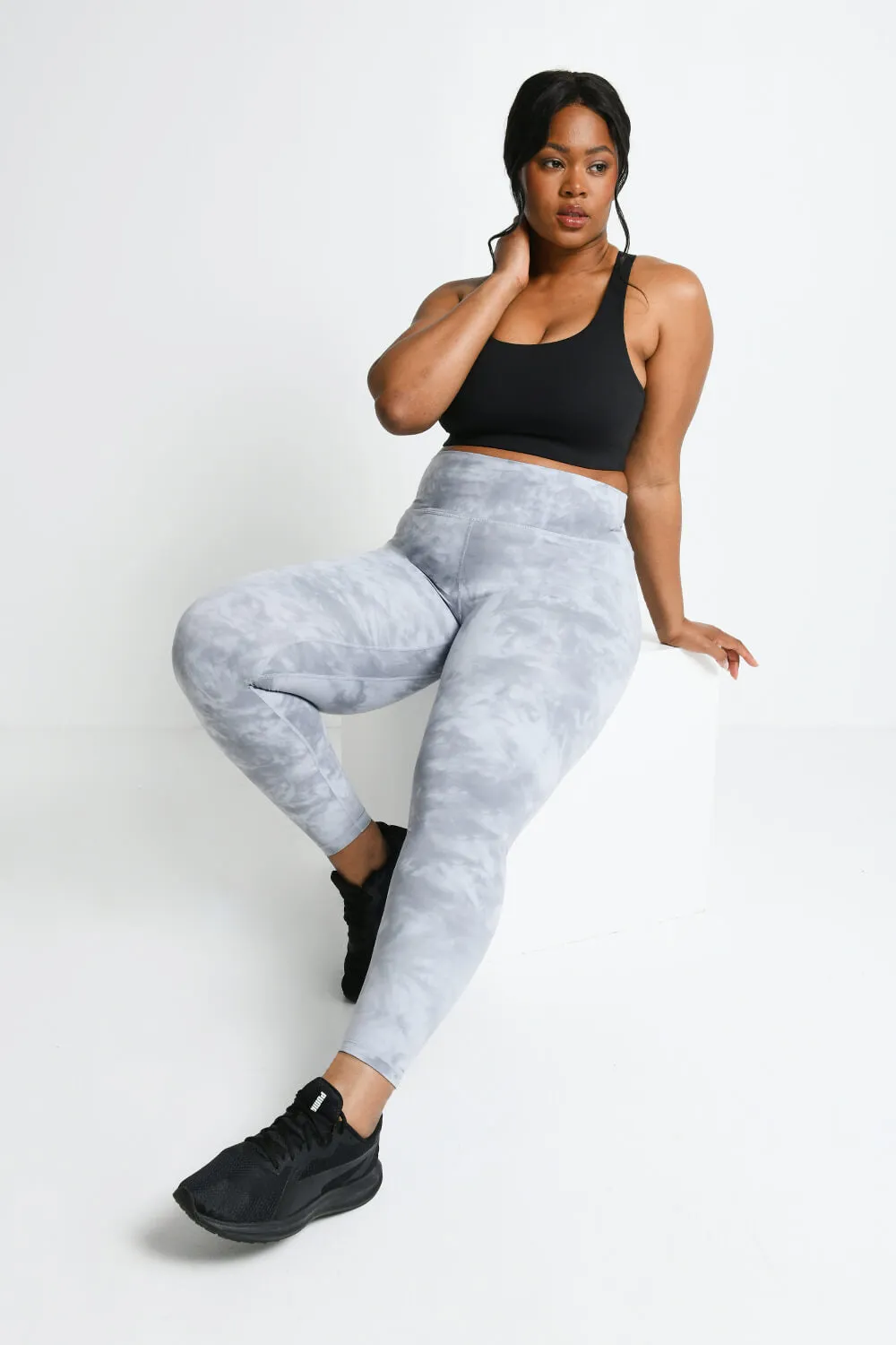 Curve Revitalise 7/8 High Waisted Leggings - Sky Grey Tie Dye