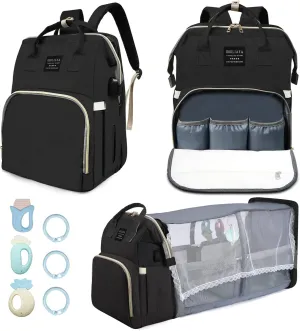 Diaper Bag with Changing Station, Diaper Bag Backpack, Multi-Functional Travel Bag, Waterproof Diaper Bag, Baby Diaper Bag, Baby Bag for Boys Girls, Black