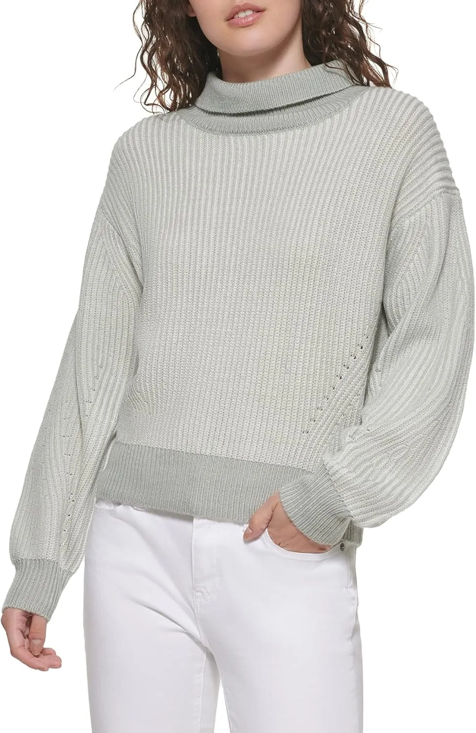 DKNY Women's Bubble Sleeve Warm Cozy Sportswear Sweater