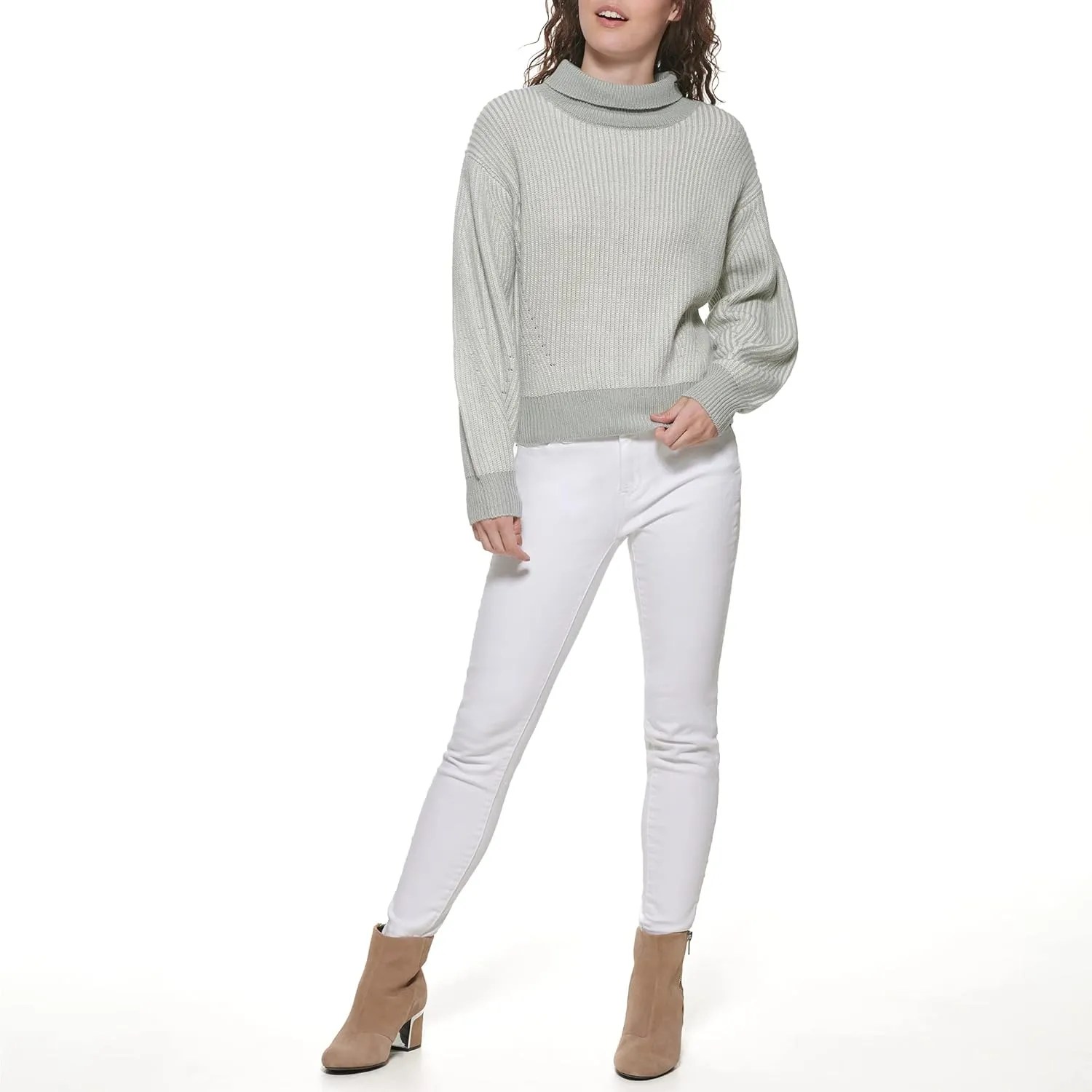 DKNY Women's Bubble Sleeve Warm Cozy Sportswear Sweater