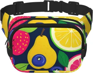 Double Layer Waist Bag for Men & Women,Adjustable Waterproof Running Belt,Multi-Functional Fanny Pack with Art Style Fruit Print for Travel,Hiking,Fitness