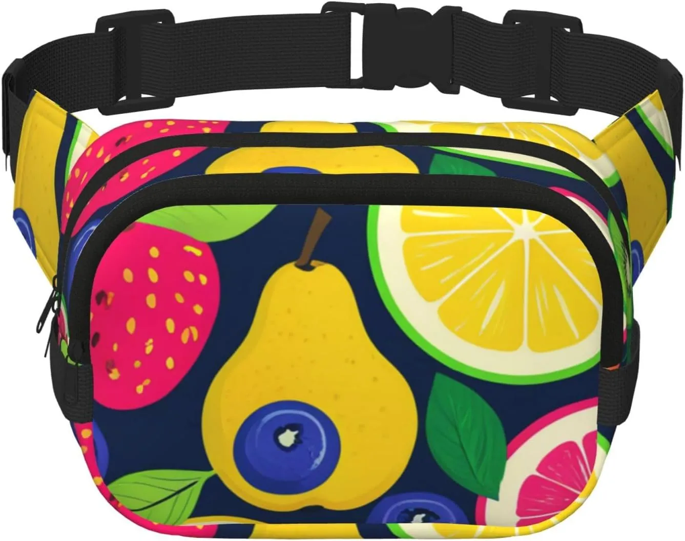 Double Layer Waist Bag for Men & Women,Adjustable Waterproof Running Belt,Multi-Functional Fanny Pack with Art Style Fruit Print for Travel,Hiking,Fitness