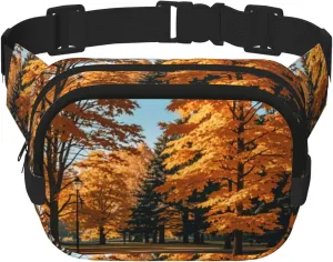 Double Layer Waist Bag for Men & Women,Adjustable Waterproof Running Belt,Multi-Functional Fanny Pack with Autumn Radiance Print for Travel,Hiking,Fitness