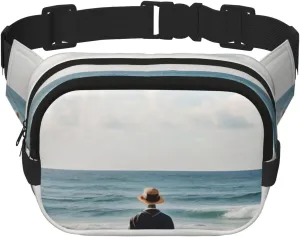 Double Layer Waist Bag for Men & Women,Adjustable Waterproof Running Belt,Multi-Functional Fanny Pack with Beach Picture Print for Travel,Hiking,Fitness