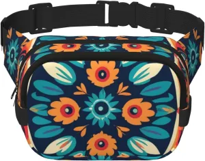 Double Layer Waist Bag for Men & Women,Adjustable Waterproof Running Belt,Multi-Functional Fanny Pack with Bohemian pattern design Print for Travel,Hiking,Fitness