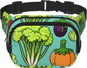 Double Layer Waist Bag for Men & Women,Adjustable Waterproof Running Belt,Multi-Functional Fanny Pack with Cartoon Vegetables Print for Travel,Hiking,Fitness