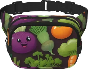 Double Layer Waist Bag for Men & Women,Adjustable Waterproof Running Belt,Multi-Functional Fanny Pack with Cartoon Vegetables Print for Travel,Hiking,Fitness