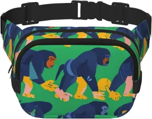Double Layer Waist Bag for Men & Women,Adjustable Waterproof Running Belt,Multi-Functional Fanny Pack with Charismatic Chimpanzee Print for Travel,Hiking,Fitness