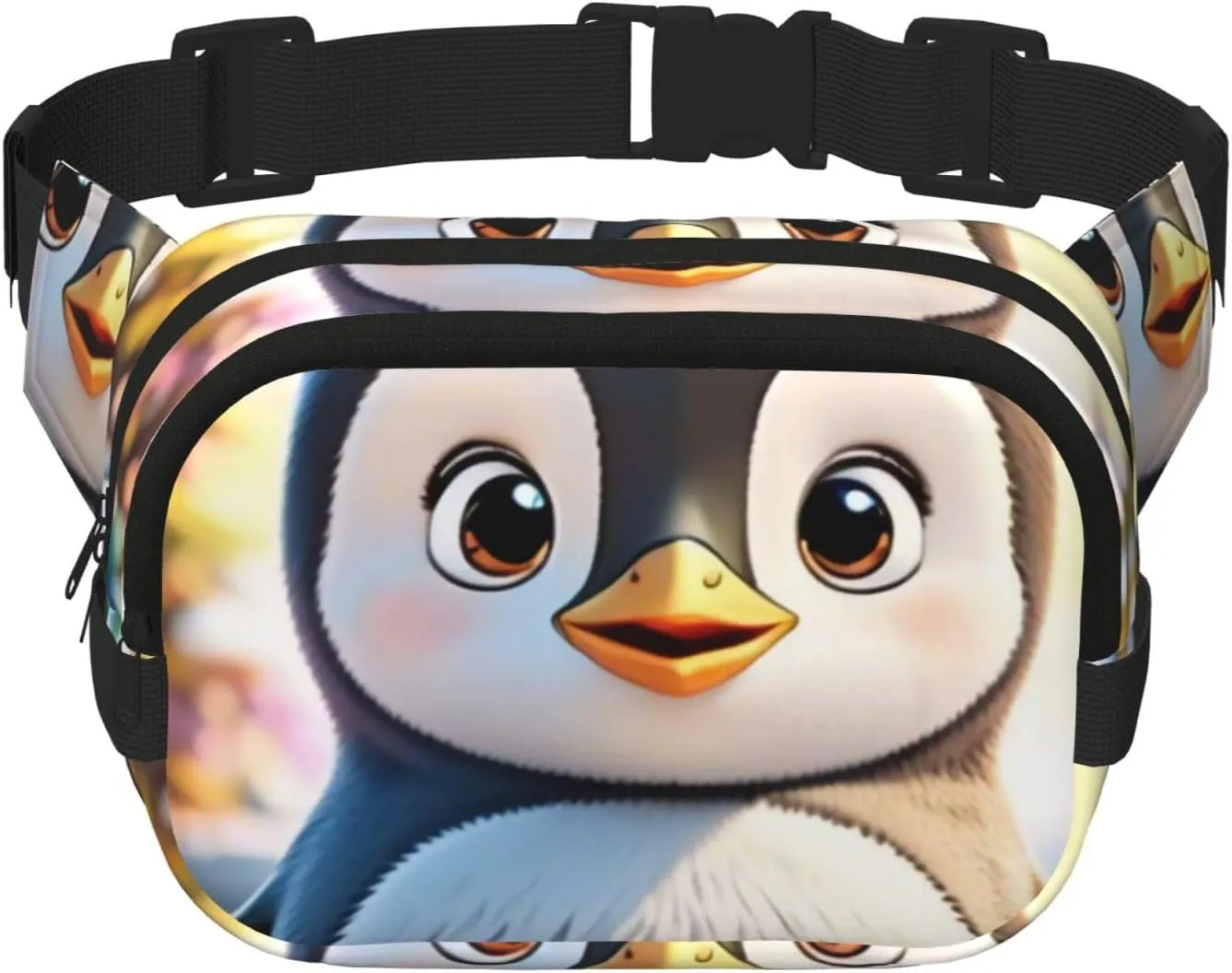 Double Layer Waist Bag for Men & Women,Adjustable Waterproof Running Belt,Multi-Functional Fanny Pack with Cute Cartoon Penguin Print for Travel,Hiking,Fitness