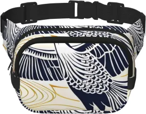 Double Layer Waist Bag for Men & Women,Adjustable Waterproof Running Belt,Multi-Functional Fanny Pack with Dancing Crane Print for Travel,Hiking,Fitness