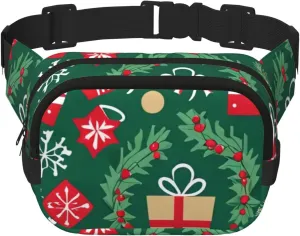 Double Layer Waist Bag for Men & Women,Adjustable Waterproof Running Belt,Multi-Functional Fanny Pack with Merry Christmas Pattern Print for Travel,Hiking,Fitness