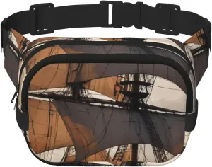 Double Layer Waist Bag for Men & Women,Adjustable Waterproof Running Belt,Multi-Functional Fanny Pack with old sailing ship Print for Travel,Hiking,Fitness