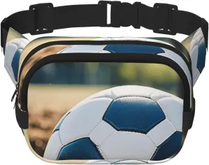 Double Layer Waist Bag for Men & Women,Adjustable Waterproof Running Belt,Multi-Functional Fanny Pack with Soccer Ball Print for Travel,Hiking,Fitness