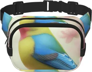 Double Layer Waist Bag for Men & Women,Adjustable Waterproof Running Belt,Multi-Functional Fanny Pack with Spring Summer Bird Print for Travel,Hiking,Fitness