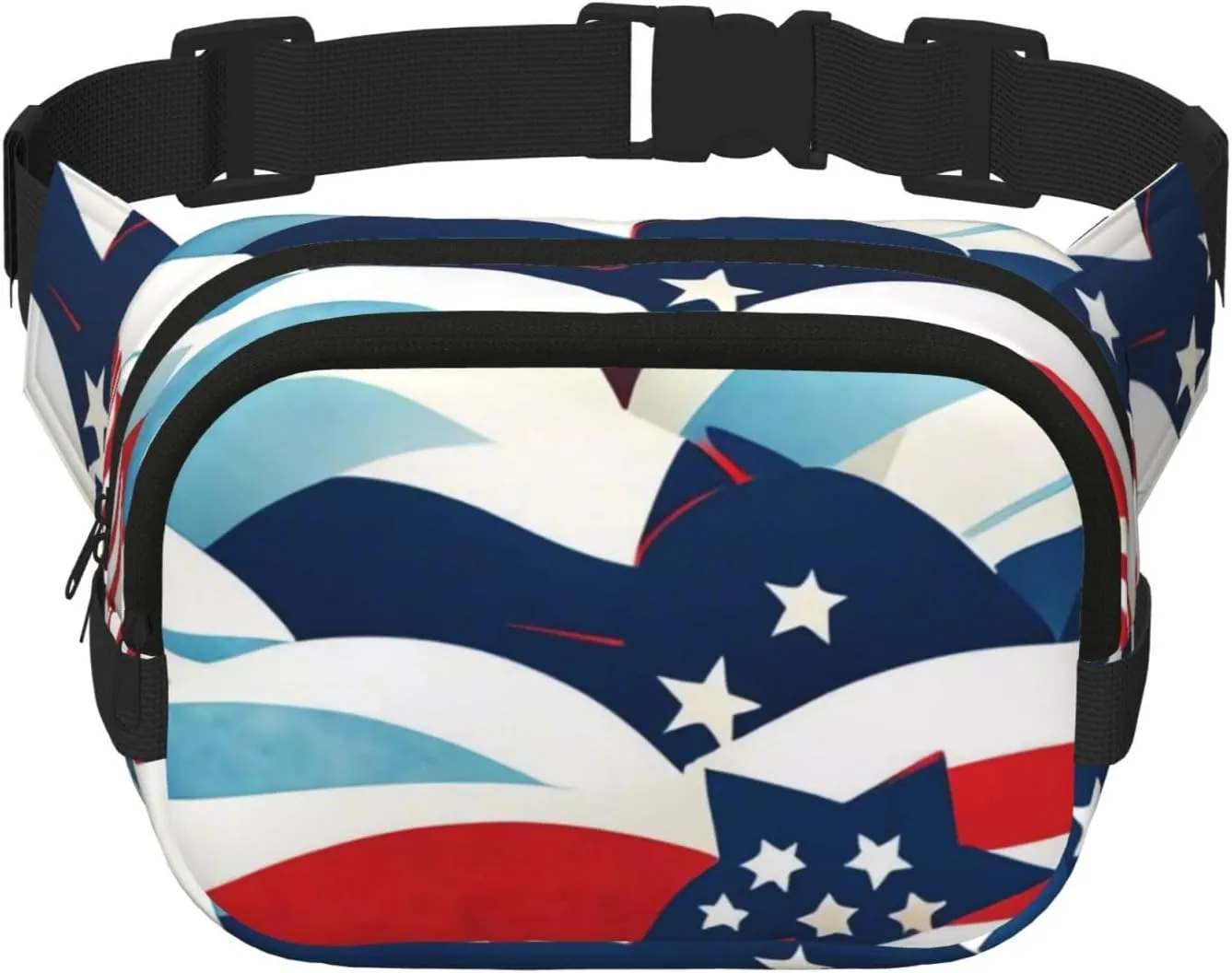 Double Layer Waist Bag for Men & Women,Adjustable Waterproof Running Belt,Multi-Functional Fanny Pack with Stars stripes Print for Travel,Hiking,Fitness
