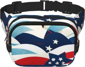 Double Layer Waist Bag for Men & Women,Adjustable Waterproof Running Belt,Multi-Functional Fanny Pack with Stars stripes Print for Travel,Hiking,Fitness