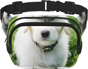 Double Layer Waist Bag for Men & Women,Adjustable Waterproof Running Belt,Multi-Functional Fanny Pack with white Print for Travel,Hiking,Fitness