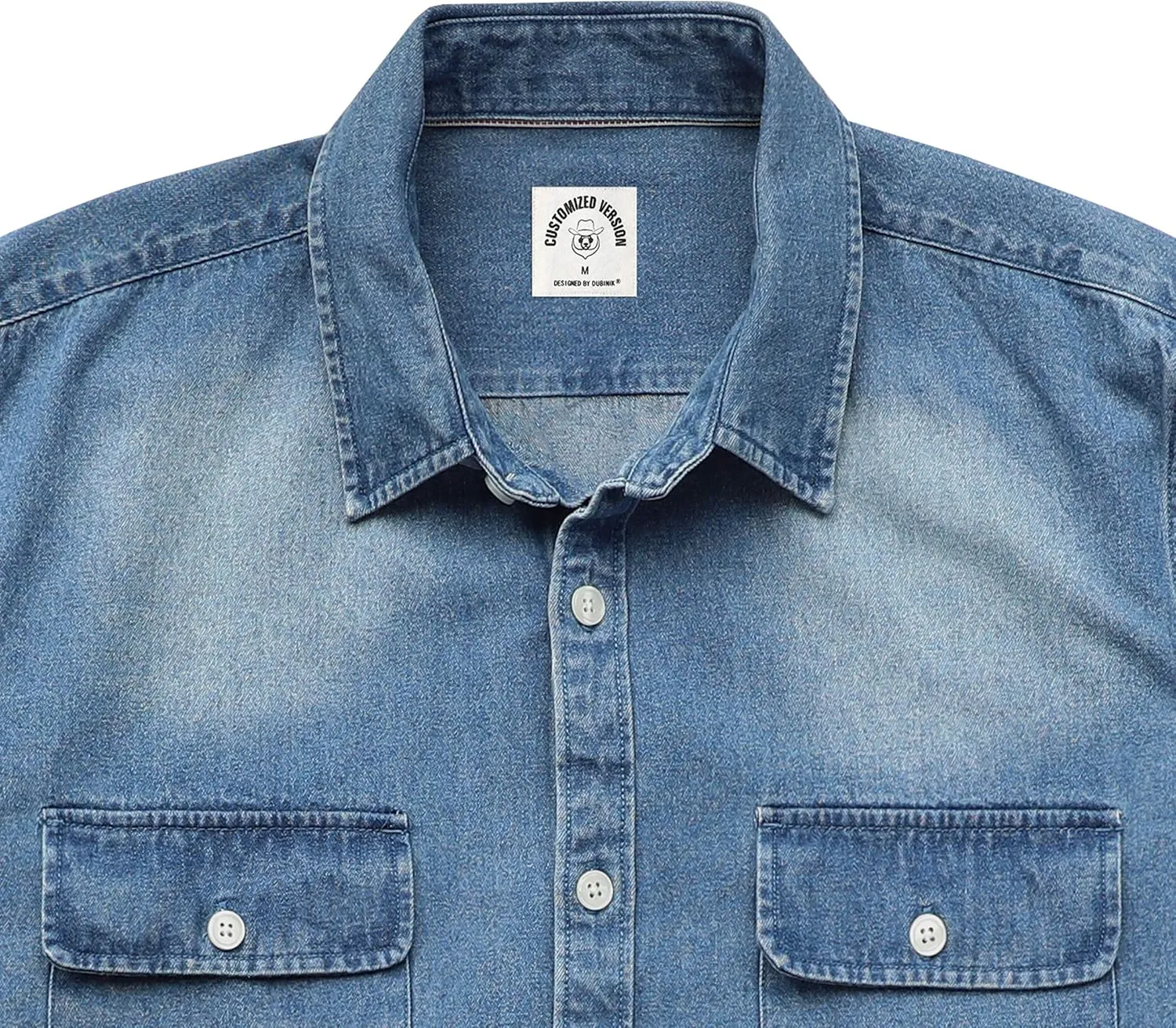 DubinikMens Short Sleeve Button Down Shirts Denim Short Sleeve Shirt Men Two Pocket Western Soft Work Casual Denim Shirt