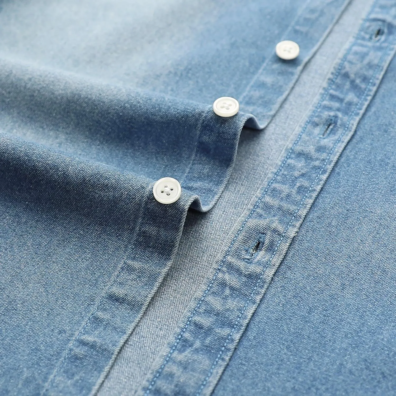 DubinikMens Short Sleeve Button Down Shirts Denim Short Sleeve Shirt Men Two Pocket Western Soft Work Casual Denim Shirt
