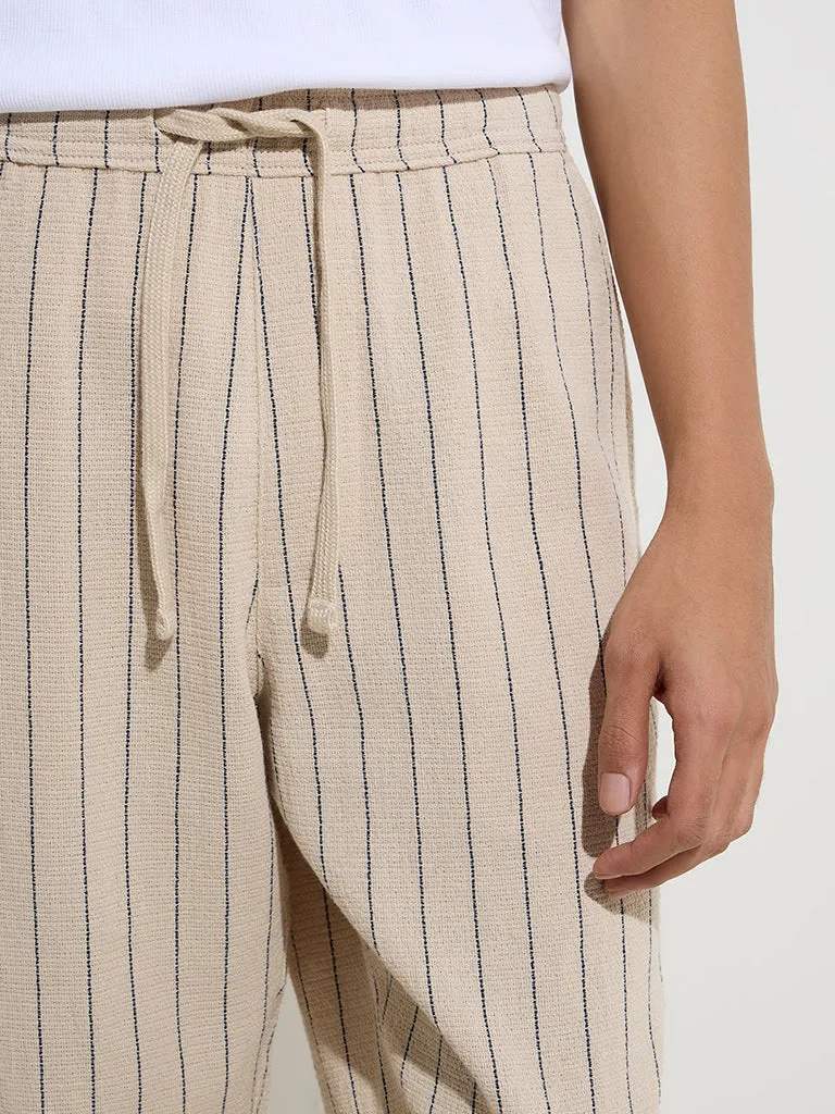 ETA Beige Striped Relaxed-Fit Mid-Rise Cotton Chinos