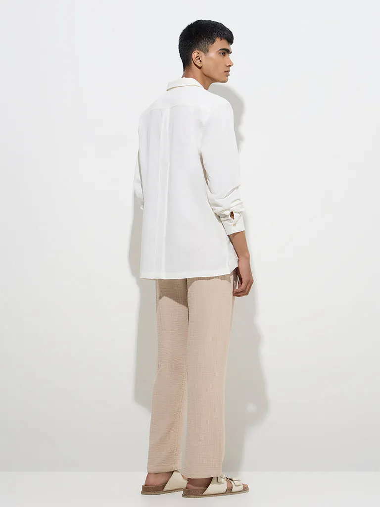ETA Beige Textured Relaxed-Fit Mid-Rise Cotton Chinos
