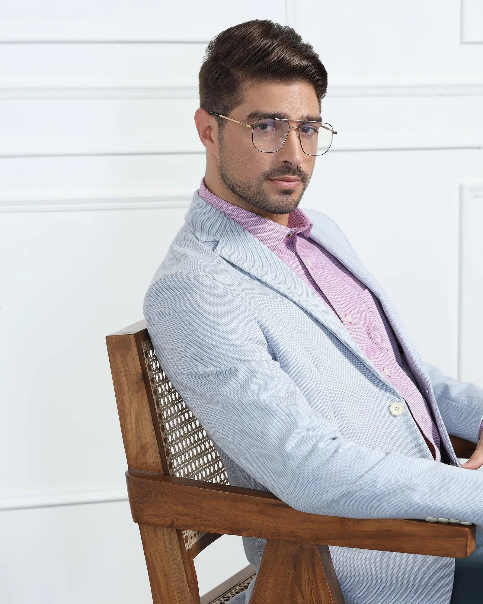Formal Blue Textured Blazer - Venue